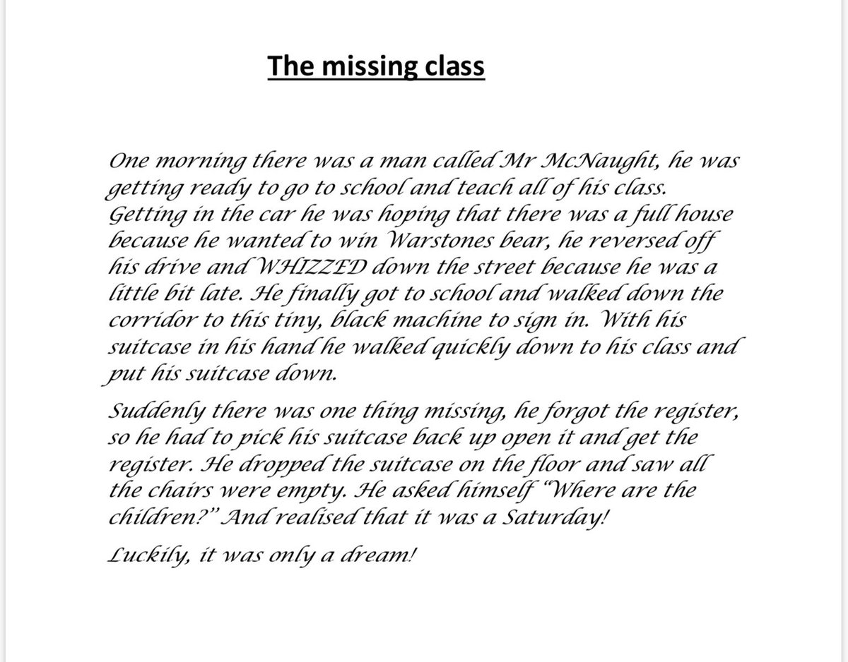 WarstonesYear4's tweet image. More entires received for ‘The Missing Class’ film writing project by Georgia and Ava. I am not sure about the choice of clothing for Mr McNaught in Georgia’s version of events and Ava passed it all off as a bad dream. Great work girls! 📝 @WarstonesP #MissingClass #Writing