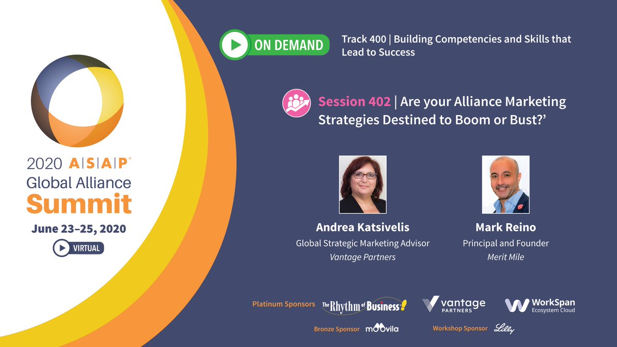 ASAP_Global's tweet photo. Are your alliance marketing strategies destined to #boomorbust? #AndreaKatsivelis from @Microsoft and #MarkReino of @MeritMile discuss how to ensure long term success with proper upfront planning and stakeholder buy-in at #ASAPSummit session 402
https://t.co/oz1Q21l8Xx https://t.co/9yE3GKghZ6