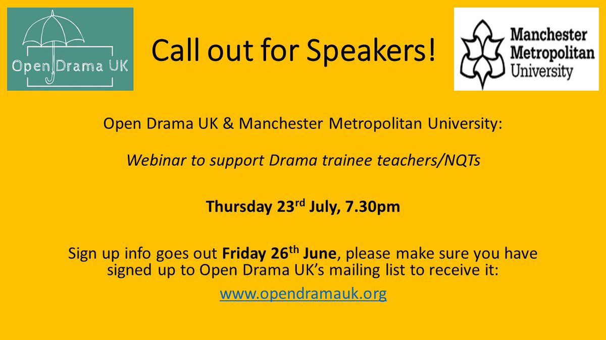 Exciting stuff coming out this Friday in our latest mailout, make sure you are signed up to receive it: opendramauk.org/join 
Fancy adding yourself to the speaker line up? Watch this space!
Thanks to our NW @drama_forum champ @MairBull for collaborating with <a href="/ManMetUni/">Manchester Metropolitan Uni</a> on this