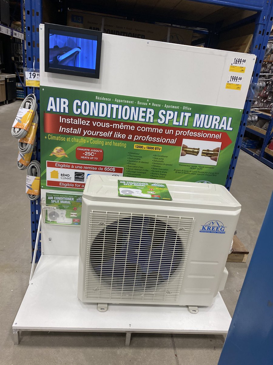 RonaTantallon's tweet photo. WE GOT HEAT PUMPS - everything you need to complete the job 1699 for 12000BTU and 1999 for 18000BTU

#airconditioning #heat #heatpump 
@RONAinc @LowesCanadaCorp https://t.co/K0ZMBwaaqb