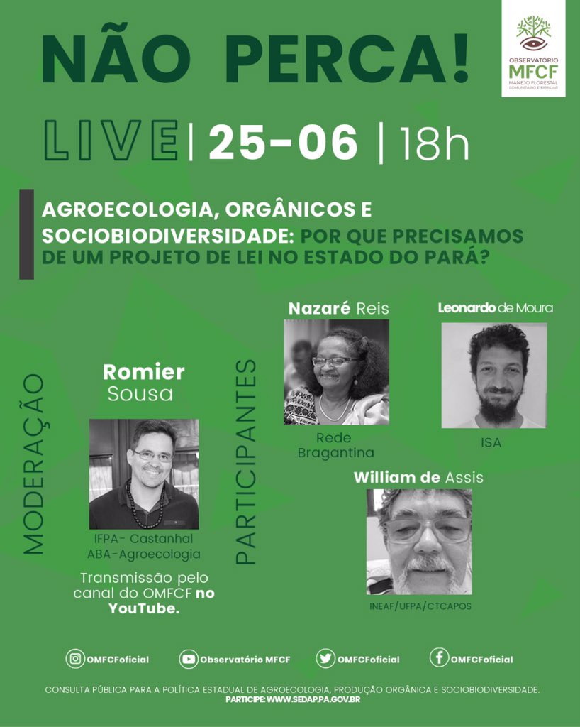 OMFCFoficial's tweet photo. ⚠️ NÃO PERCA ⚠️ Nesta quinta-feira, 25/06, realizaremos a live "Agroecologia, orgânicos e sociobiodiversidade: por que precisamos de um projeto de lei no estado do Pará?". Será às 18h, no canal do OMFCF no YouTube.

Acesse em: https://t.co/38MLMtbH4l https://t.co/9UjmbEW14S