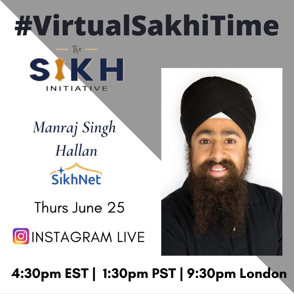 Join us Thursday at 4:30PM with <a href="/mshallan/">Manraj Singh Hallan</a> on <a href="/sikhinitiative/">The Sikh Initiative</a> Instagram account at instagram.com/TheSikhInitiat… 

#VirtualSakhiTime 
#TheSikhInitiative