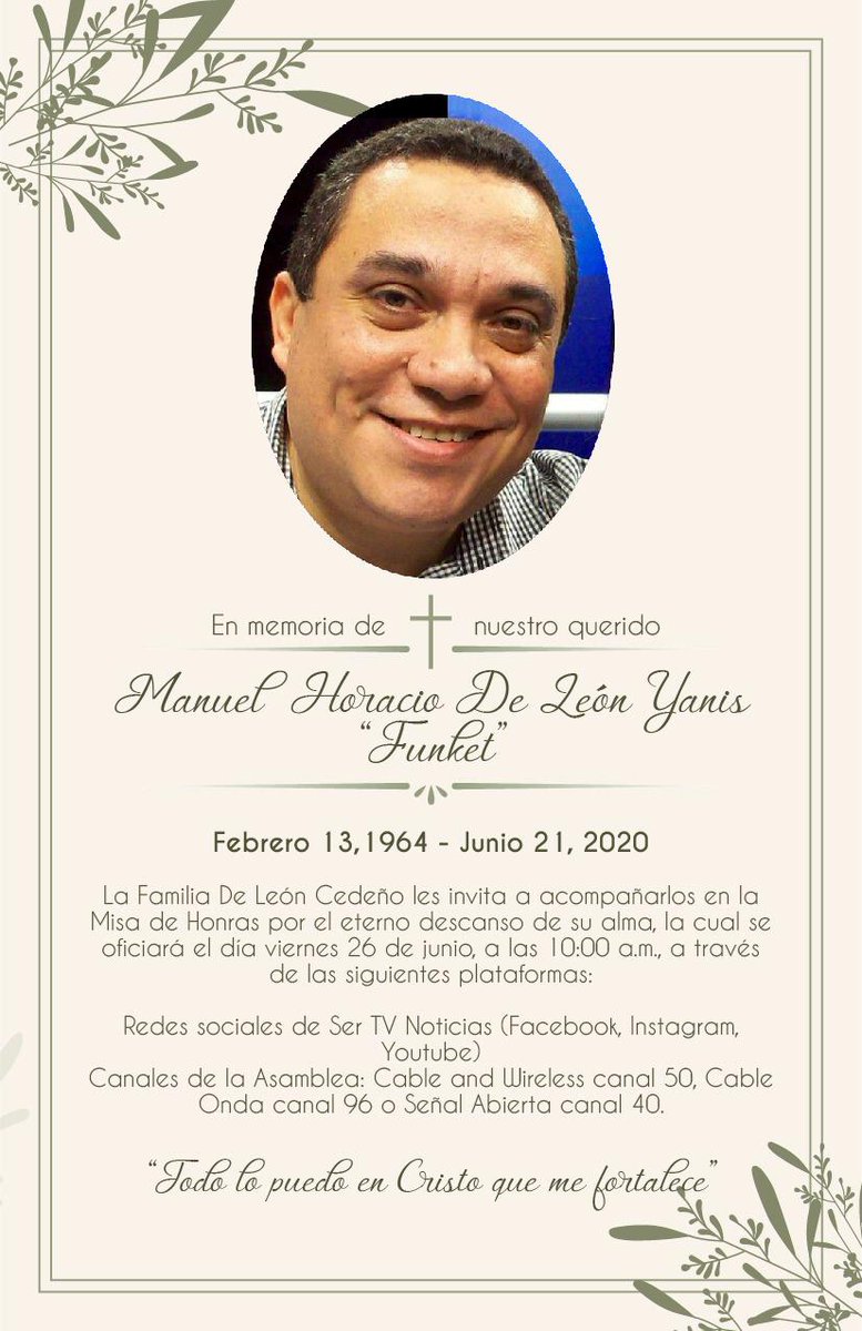 Les invitamos a la misa en honor a papá la cual sera el día Viernes 26 de Junio a las 10am, a través de: SERTV Noticias: Facebook facebook.com/sertvnoticias Instagram instagram.com/sertvnoticias/ Youtube youtube.com/channel/UC5yBT…… Canales de la Asamblea: C&amp;W canal 50 CO canal 96 #funket