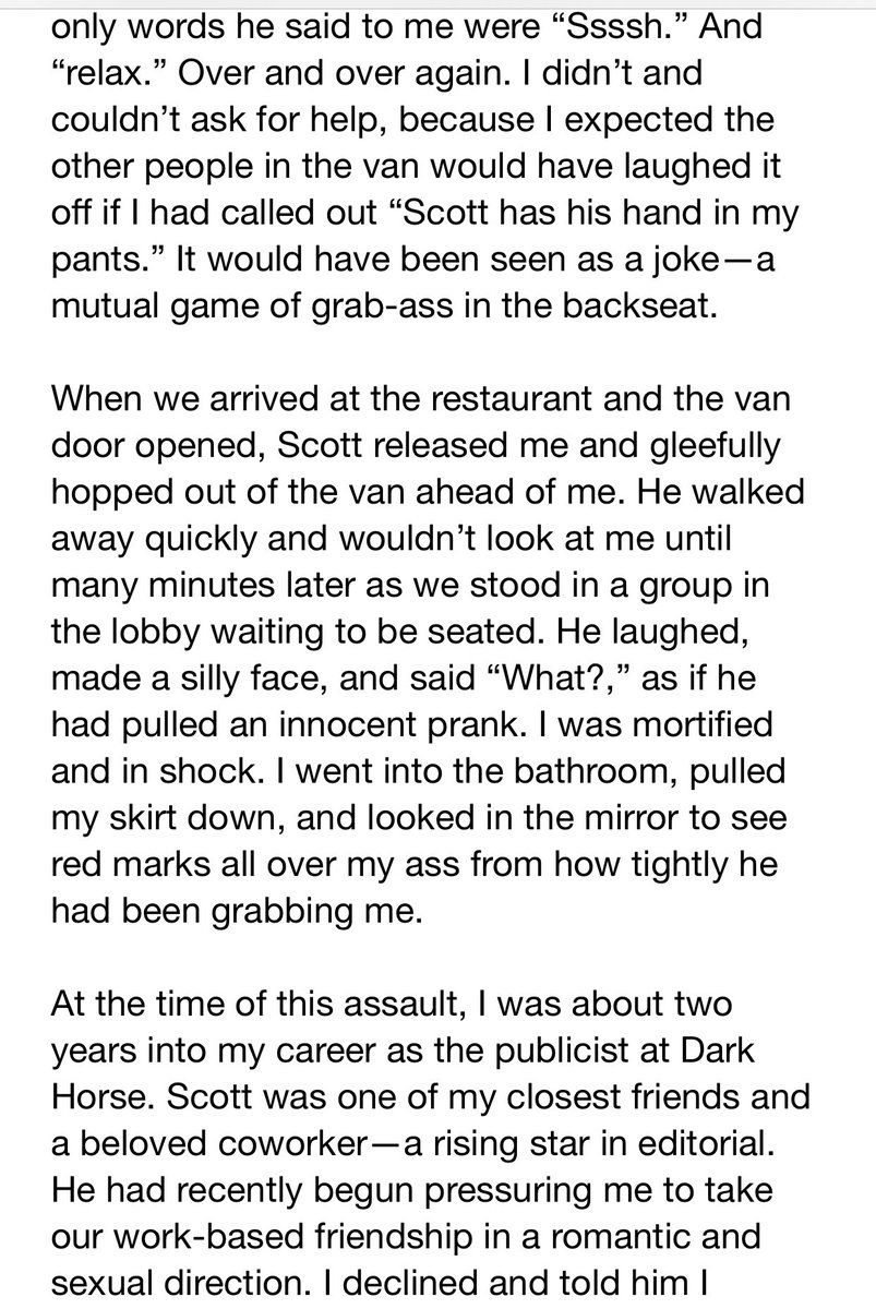 ShawnaGore's tweet photo. I have made the decision to come forward with my own experience of abuse in the comics industry. I am not the one at fault and the shame I have felt is not mine to carry. 

I was assaulted, harassed, and retaliated against by Scott Allie during our tenure at Dark Horse. https://t.co/78El6VDbb4