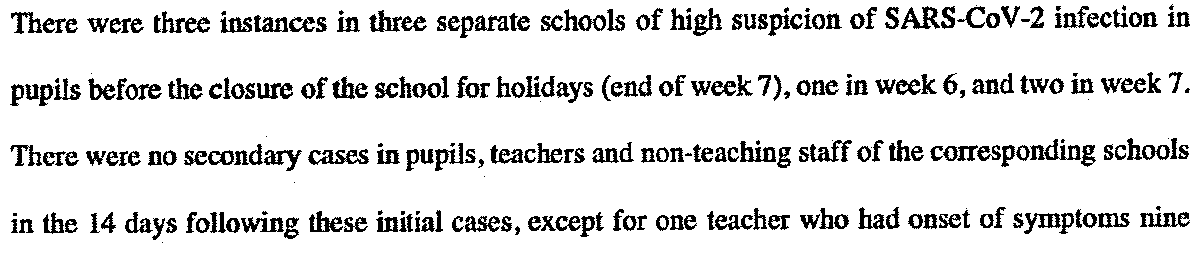 What is evidence for paper's claim of "no evidence of onward transmission in the school setting"?Not much evidence at all! Claim seems to be based on this sentence and a bunch of speculation: