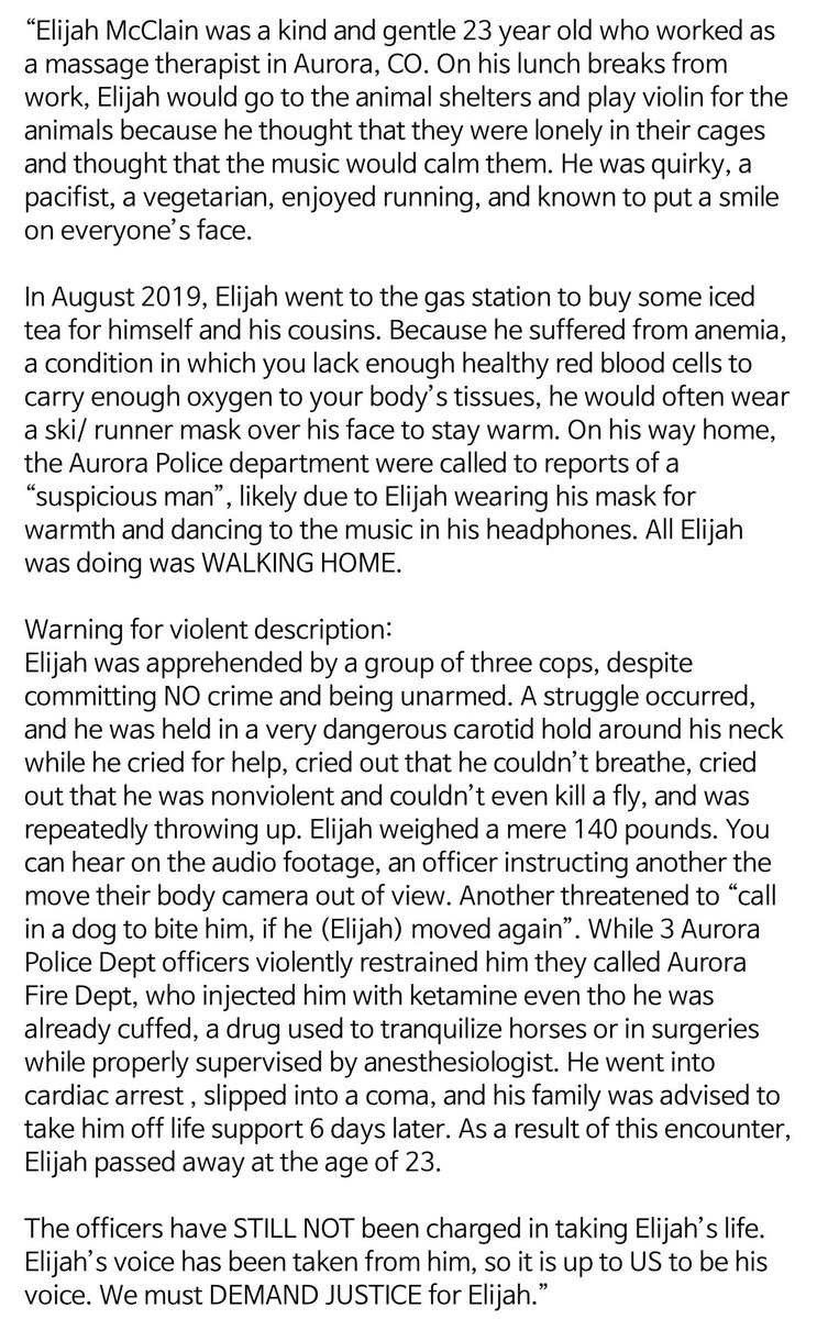 SugaMommae's tweet photo. He deserves justice!

#ElijahMcClain #JusticeForElijah #JusticeForElijahMcClain #BlackLivesMatter https://t.co/2Bj2lMh4BU