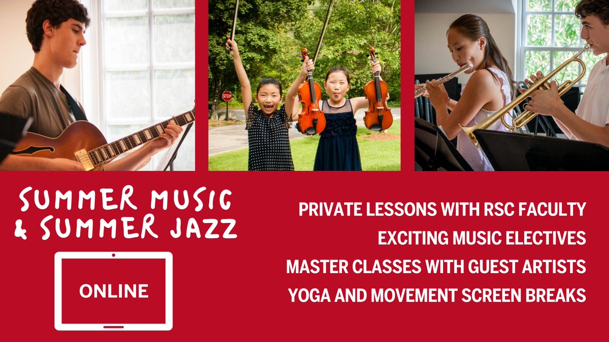 RSConservatory's tweet photo. We’re not letting COVID-19 get in the way of Summer Music &amp; Summer Jazz! Our 2020 summer programs are going virtual, feat. master classes with @natesviolin of the LA Phil, Felipe Salles of UMass Amherst, and Greg Hopkins of Berklee: https://t.co/934zceJvAc https://t.co/Vv50Hqv27Z