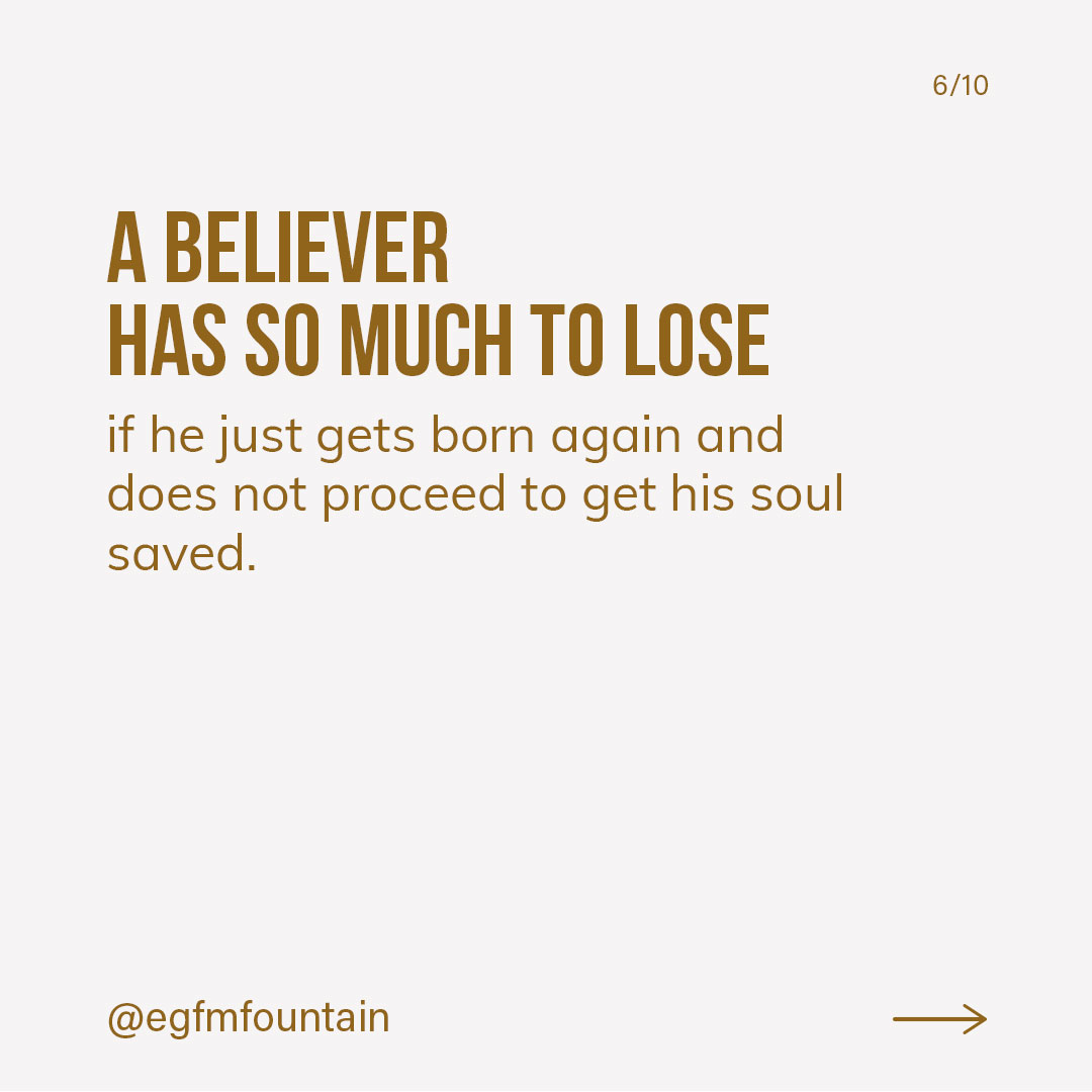 EGFMfountain's tweet photo. (3/4)
The salvation of the spirit makes one able to see the Kingdom of God and enjoy certain benefits, but what will one gain entrance and inherit the Kingdom is the salvation of the soul (John 3:3-5). 
#RevHelen #EGFM https://t.co/8mDROsrRTm
