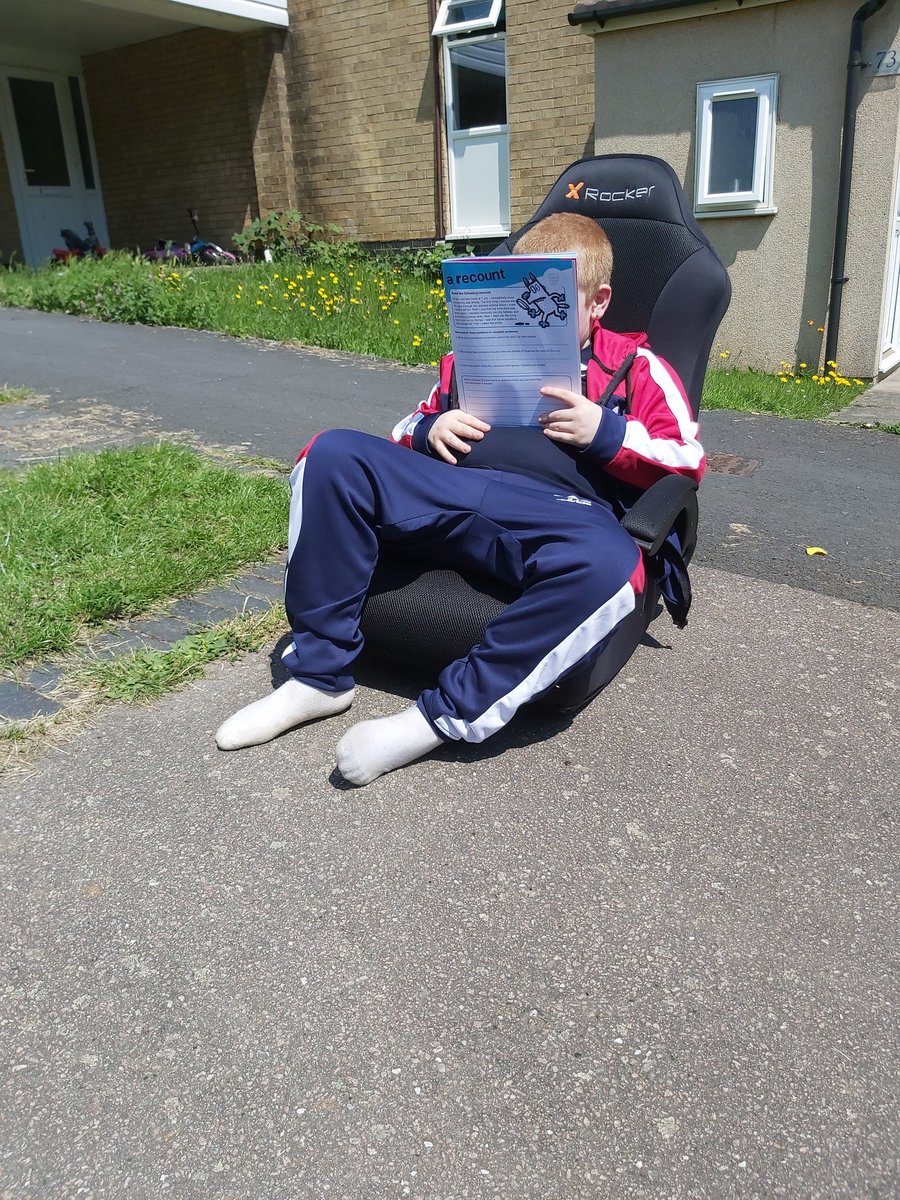 MarkGoodwin8's tweet photo. When you are starting face to face teaching for the first time in 12 weeks (in garden &amp; at a safe distance) it's essential that the Mighty B has his "learning chair"...of course it is! letting this go meant we got adverbs, reading &amp; cat v dog debate!
#thisisAP #throwawidecircle https://t.co/Nj3DfRpkZh