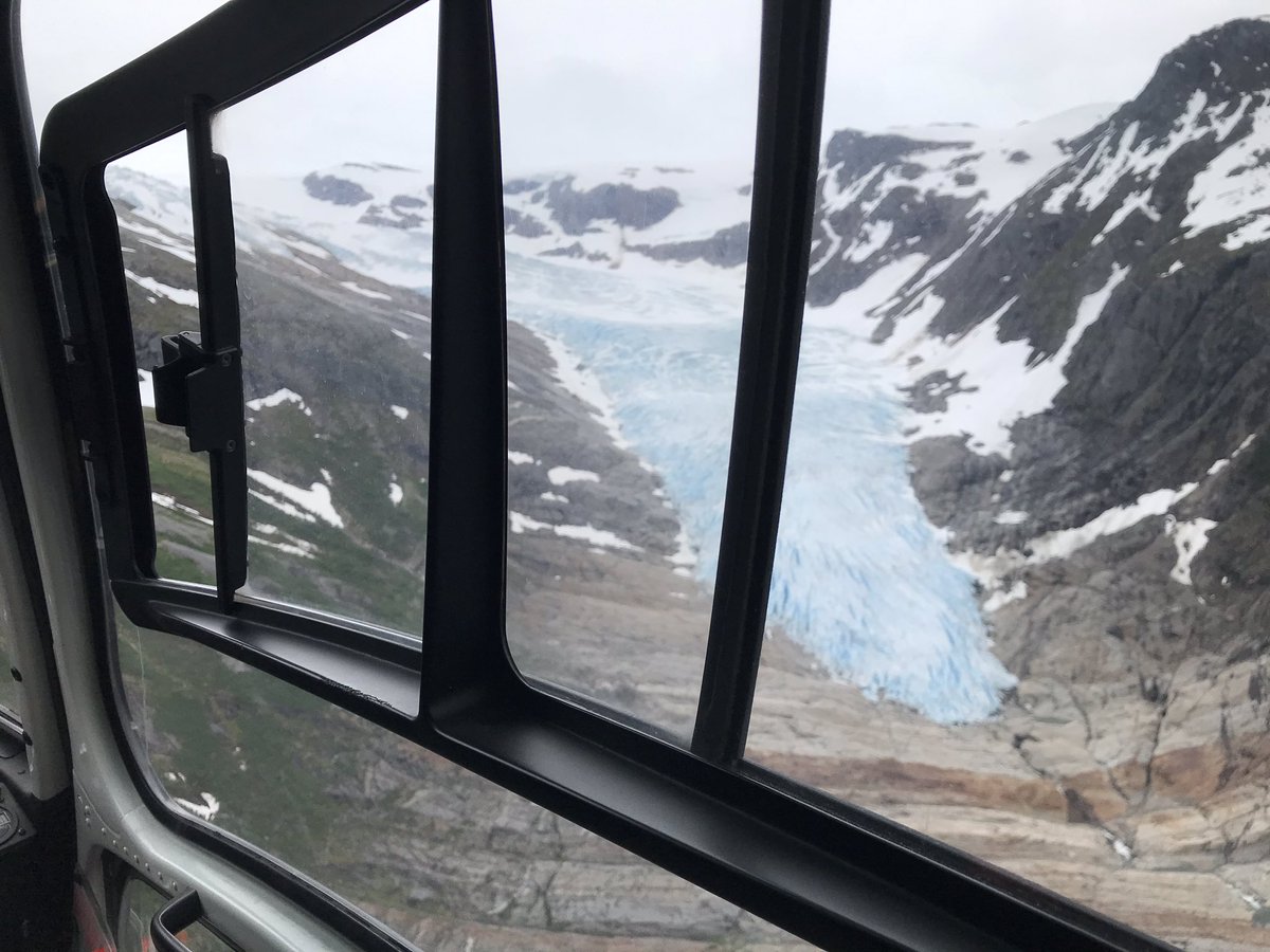 DrMiriamJackson's tweet photo. Sometimes you wait all month for a #glacier and then two come along at once! #Nupsfonn yesterday and #engabreen today. Note - these two glaciers are very far from each other. #svartisen #glaciologist. https://t.co/rJh6DTHeD7