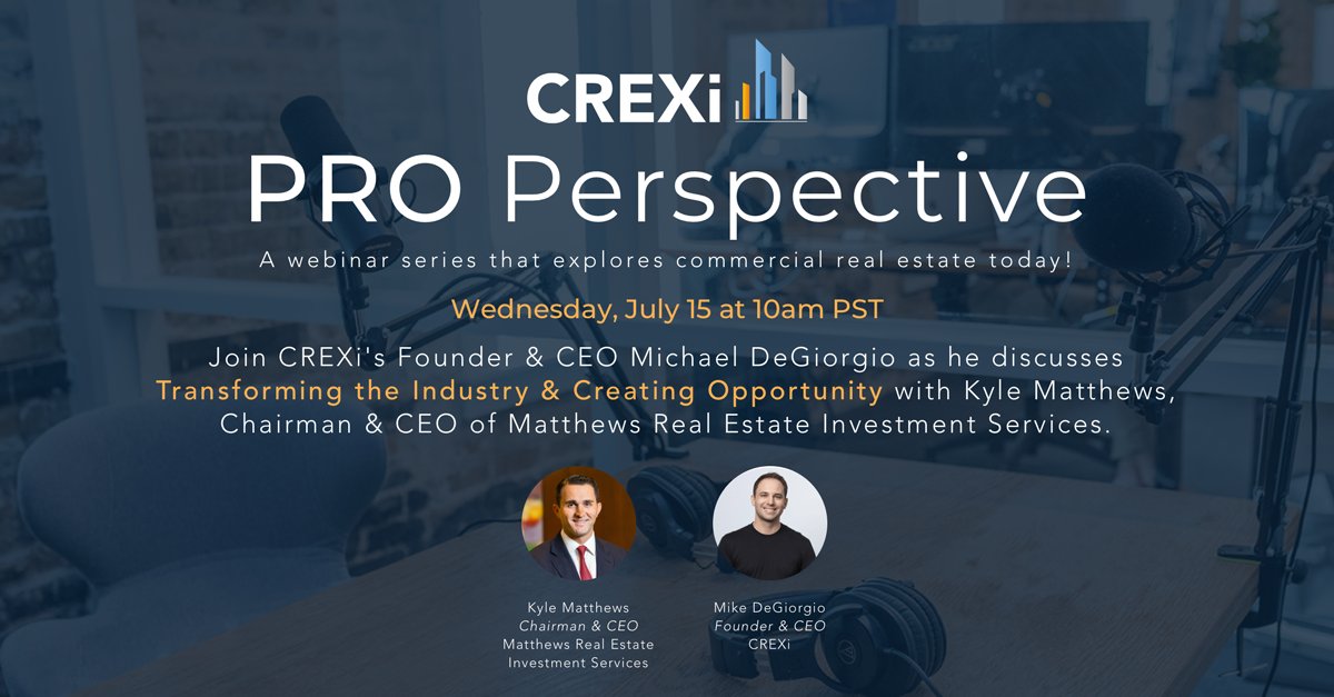 Matthews_CRE's tweet photo. Tune in on July 15th to the PRO Perspective Webinar featuring our Chairman & CEO Kyle Matthews and CREXi CEO Michael DeGiorgio as they discuss Transforming CRE and Creating Opportunity. Register here: https://t.co/DvvZ5Z6BYc
#Matthews #CRE #Crexi #PROPerspective https://t.co/dZDW7HZYK1