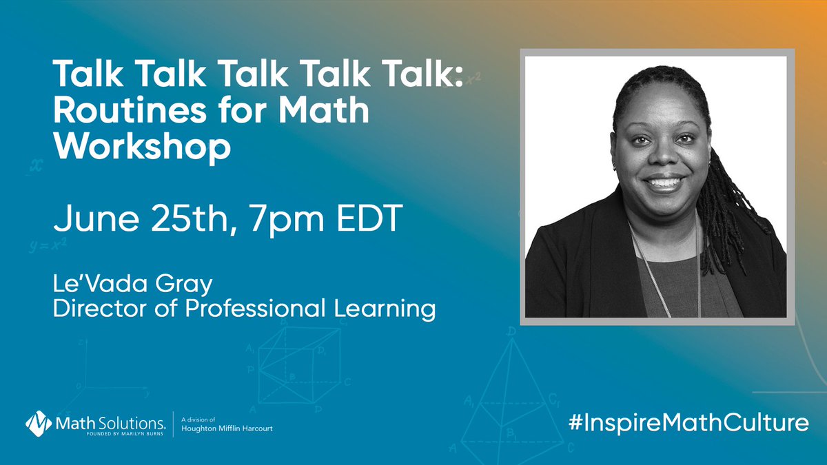 Looking for #MathWorkshop and #MathTalk professional learning? Check out <a href="/lamacgirl/">Vada Gray</a>'s #NCTM100 session on Talk Routines in Math Workshop #LIVE tomorrow evening! facebook.com/TeachersofMath… #InspireMathCulture