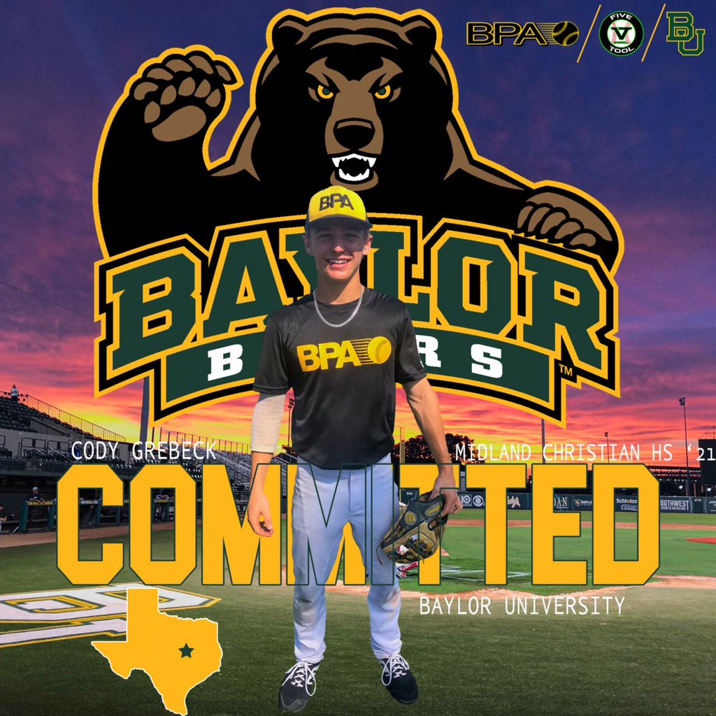 FiveToolTexas's tweet photo. 🔒#Committed🔒 Congrats to MIF Cody Grebeck (@cgrebeck) on his commitment to @BaylorBaseball.

@BPAtravelball • Midland Christian School (TX) 2021 #SicEm https://t.co/GwkpCu9ukd