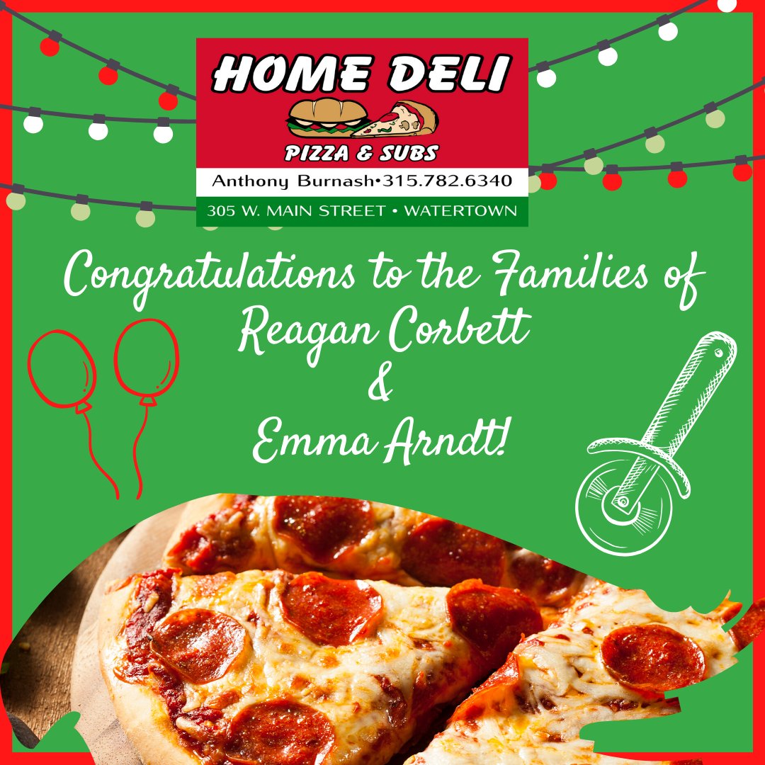 ihcschool's tweet photo. Congratulations to the families of Reagan Corbett &amp; Emma Arndt for winning today's pizza raffle! 💙

Thank you to proud sponsor Anthony Burnash / Home Deli Pizza &amp; Subs of Watertown, NY!🍕

https://t.co/p8hFhGCT2I https://t.co/25VHga5Oh8