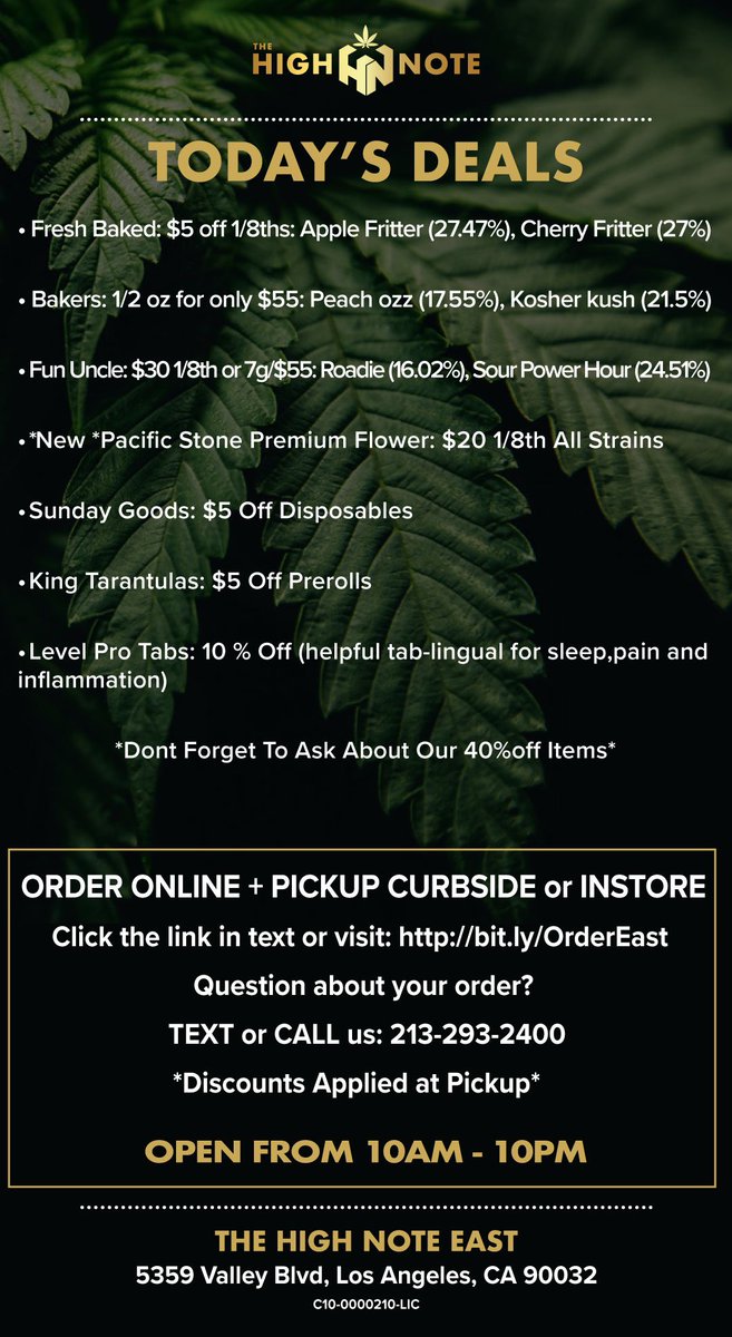 TheHighNoteCA's tweet photo. Wednesday #deals are here! Stock up on #Freshbaked #bakerscannabis #fununcle @sundaygoods #KingTarantulas #Protabs @stiiizy #PacificStone #Humboldtsfinest and more! https://t.co/XWvvhidqT2