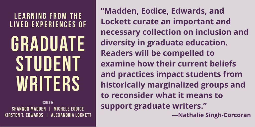 UPColorado's tweet photo. Learning from the Lived Experiences of Graduate Student Writers edited by Shannon Madden, Michele Eodice, Kirsten T. Edwards, & Alexandria Lockett is here! Get 40% off with promocode MADD20:
https://t.co/zTyKPQfe7C
#academia #highered #collegeadmin
@MzJaneNova @MzJaneNova https://t.co/bUUmpxQELQ
