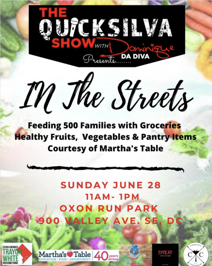 DTLRVILLA's tweet photo. #DTLRNation | Sun., June 28th 11a-1p | We've teamed up with @DjQuickSilva &amp; @DominiqueDaDiva to help feed 500 families in DC at Oxon Run park with healthy Fruits 🍇🍎 , Vegetables 🥬🥦 &amp; Pantry items courtesy of @MarthasTables 
•
#QuickSilvaShow
#MarthasTable
#DTLR https://t.co/uJeRoDxWm7