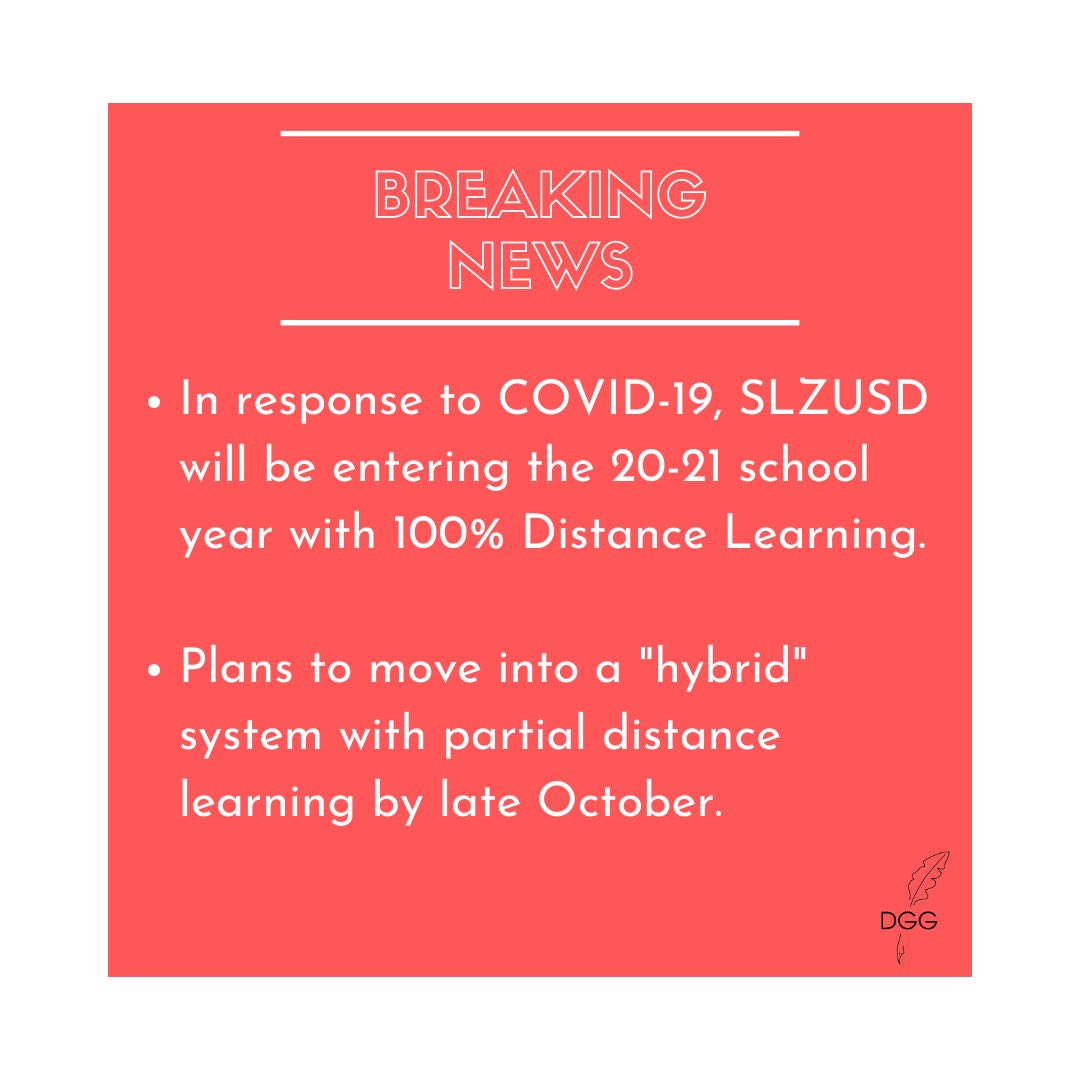 AHSGazette's tweet photo. In a recent staff letter, @SanLorenzoSupt Daryl F. Camp announced that SLZUSD will enter the 20-21 school year with 100% Distance Learning. https://t.co/l3LQlo6ppY