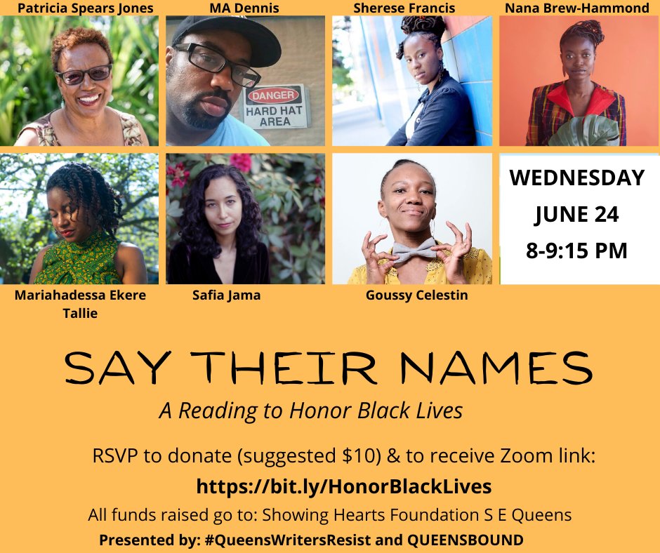 amytpaul's tweet photo. We needed yesterday's wins to pave the path for a brighter #Queens-- and today, we look to artists to help us radically imagine a new way forward. So join us @ 8 PM for #SayTheirNamesQueens
https://t.co/ebt5wI1aSy
#QueensWritersResist @QUEENSBOUND2 https://t.co/iqjVxkJhVS