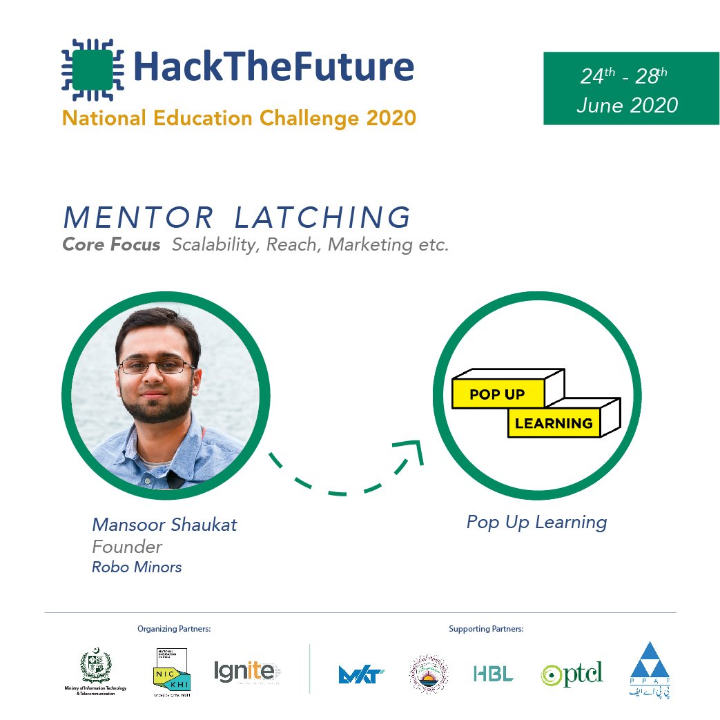 NIC_Karachi's tweet photo. Uplifting the Technological spirit through his unbound efforts in the industry, we have Mansoor Shaukat CEO @RoboMinors, channeling his experience into building a state-of-the-art robotics and STEAM institute for kids. He is mentoring @PopUpLearningPK for #NEC2020 semifinal. https://t.co/D8r9fonfl2