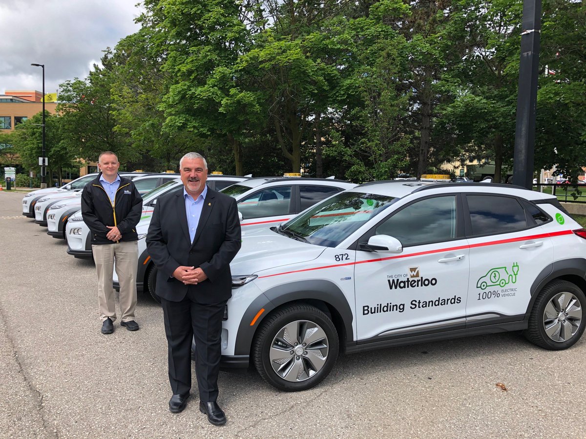 citywaterloo's tweet photo. Pleased to announce that our Building Standards inspection fleet is now entirely electric! This is a significant step to help meet our goal of reducing greenhouse gas emissions by 80% by 2050. https://t.co/62SvR14ORv https://t.co/gSELYKm9OW