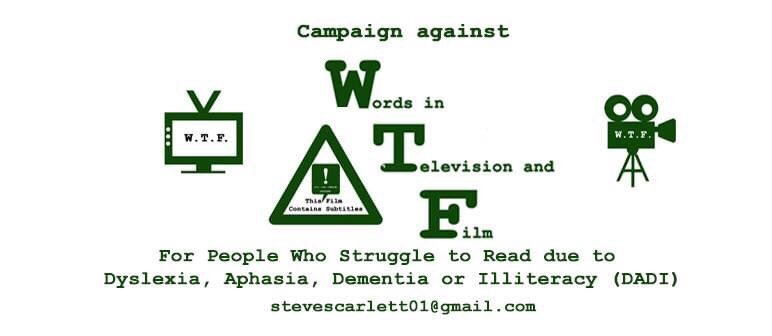 SScarlettAuthor's tweet image. For the visually impaired this is an image I created to highlight the problems faced when people with Dyslexia, Aphasia, Dementia and Illiteracy issues (DADI) have when watching many films at the cinema and on TV.  #RightTheScript