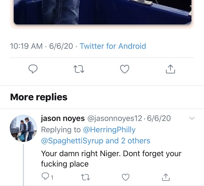 Jason Noyes also called NASCAR reporter Bob Pockrass a slur for his positive  #BubbaWallace article , and has called others  #onhere n**ger.