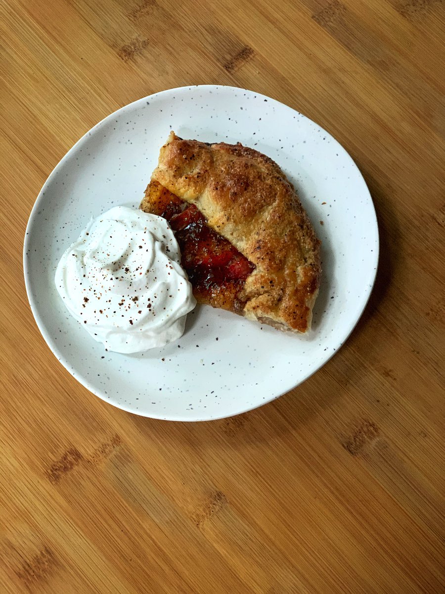 spicy peach galette with  @TajinUSA & mezcal filling,  @BraveTart easy pie crust and savory ginger whipped cream (heavy cream steeped with blended ginger overnight)  #humblebragdiet