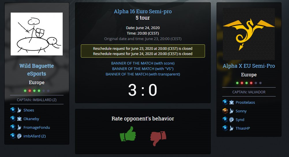 Good season so far in ATL Semi-pro, we are ending the group phase at the 2nd place with a 4-1 (13-7) score and a 3-0 for our last day !
Congratz to everyone, and btw welcome to <a href="/Okaneby_SC2/">Fabien 'Okaneby' Lefrancois, Futur pépite</a> who is part of our team since a week now and already won 3 maps for us in our clan wars !