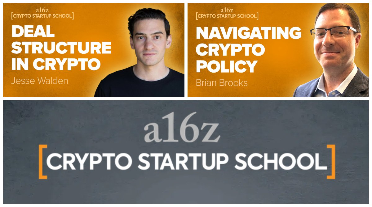 The final week of a16z Crypto Startup School is now live - which means you  can binge watch all 14 lessons from start to finish. Week 6 features  sessions from @jessewldn on