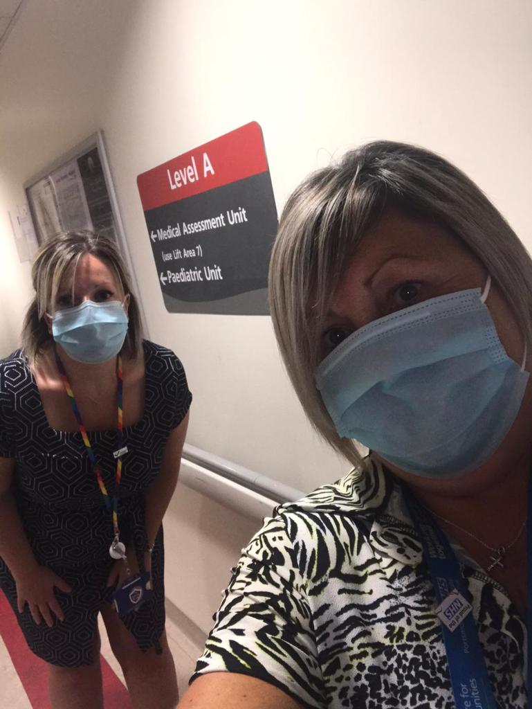 IWTPHUCareers's tweet photo. The amazing Sharon and Caroline from the Recruitment Team on mask duty at the East Entrance tonight, welcoming the night shift! #teamwork #teamPHT https://t.co/iaGdfvAhLT