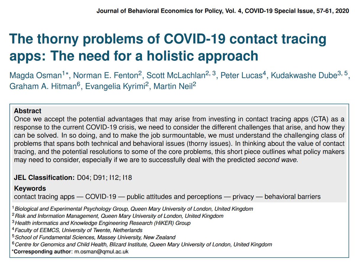 profnfenton's tweet photo. The problem with doing COVID research is that by the time stuff gets published it's already out of date. Anyway here's a piece by our group on policy aspects of contact tracing (we'd predicted problems with the NHS app) https://t.co/DlONvLLVio https://t.co/OB5YzaKBKH