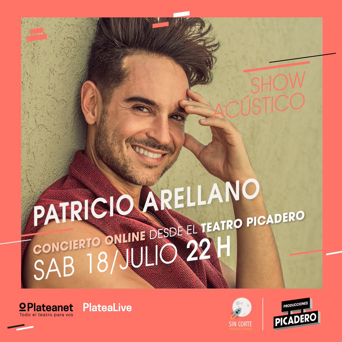 El 18 de Julio @patricioarellano interpretará las mejores canciones de su repertorio, con un recital acústico desde el Teatro Picadero, junto a una invitada especial #MelaniaLenoir
.
.
Conseguí tus entradas ingresando en bit.ly/ArellanoOnline