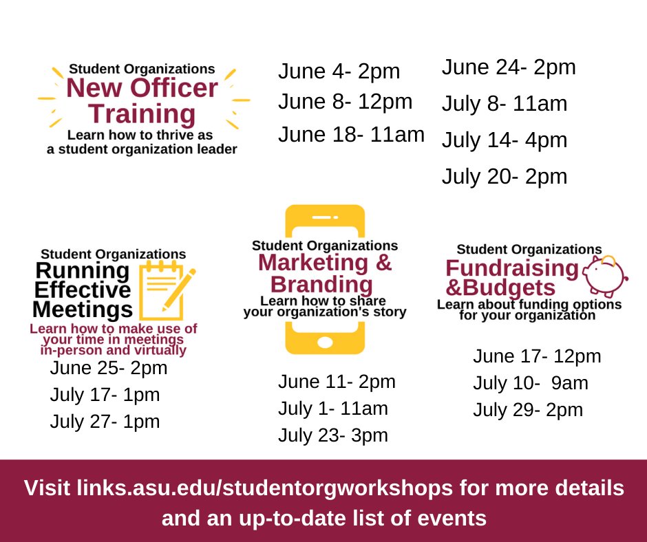 Are you a new officer in your organization and want to kick off the new school year strong? Join us for the Student Organization New Officer Training to learn how to reserve rooms, apply for USG funding &amp; make use of all the resources and opportunities ASU offers our student orgs