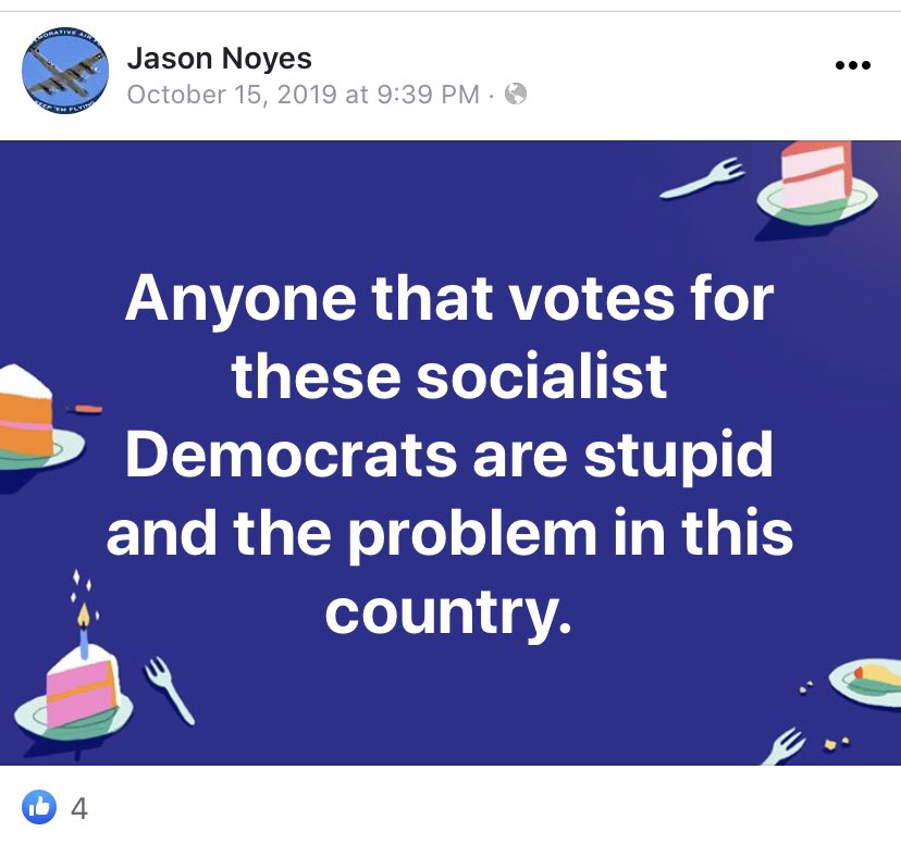 Jason Noyes is also a fan of Limbaugh, posted about speaking English, and says folks are stupid for voting for people he doesn’t like.