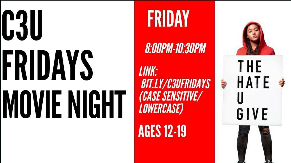 c3university's tweet photo. C3U FRIDAY’S: MOVIE NIGHT 🎥
FRIDAY,  JUNE 26TH
More info:https://t.co/gd7xX2o4lD https://t.co/xmHZ5sNign