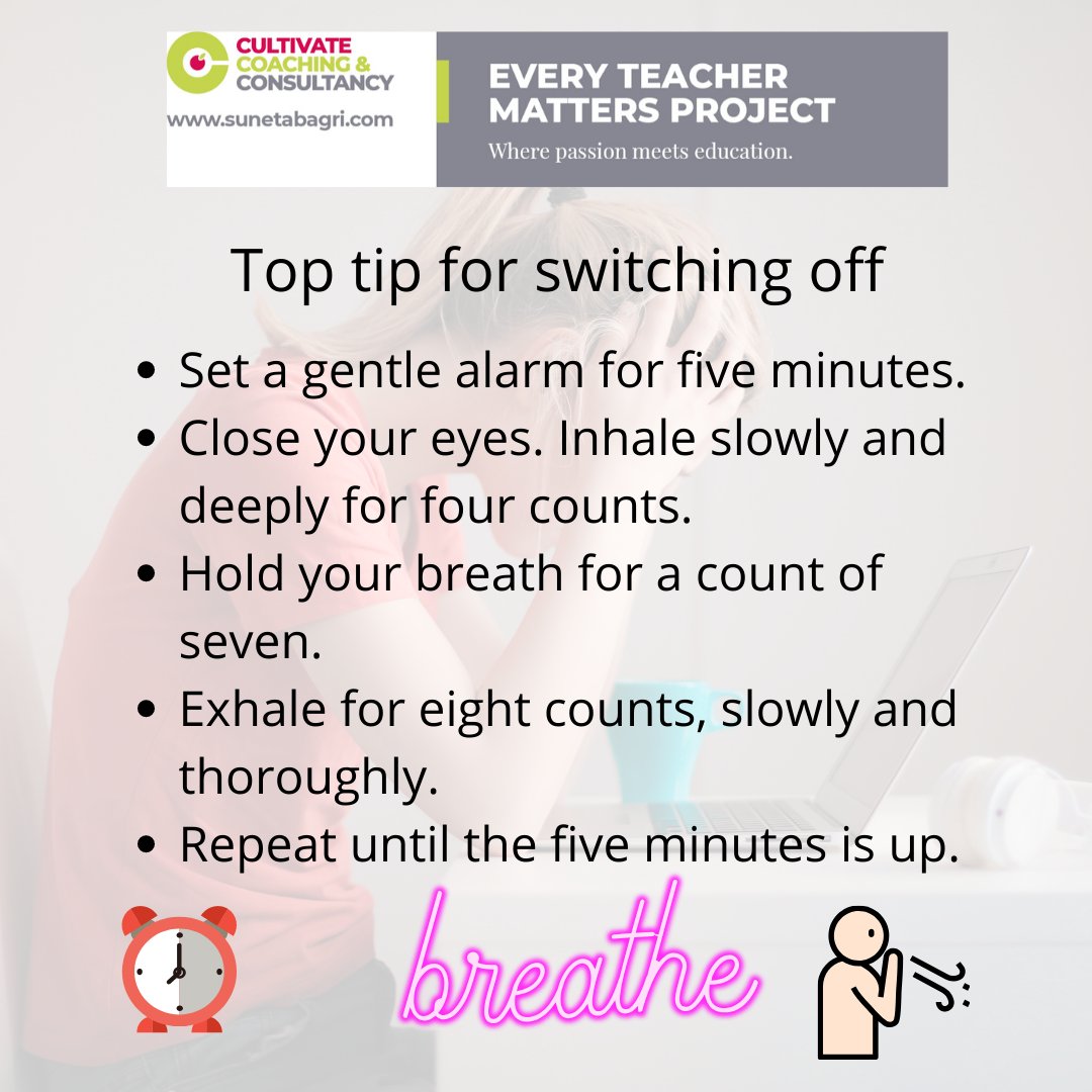 CultivateETM's tweet photo. Today's top tip to help you switch off!
#teacherwellbeing #teachermentalhealth #everyteachermattersproject #teacherburnout
#CultivateContinousPersonalDevelopment #teacherspersonaldevelopment #teachersprofessionaldevelopment https://t.co/LY3banH0uR