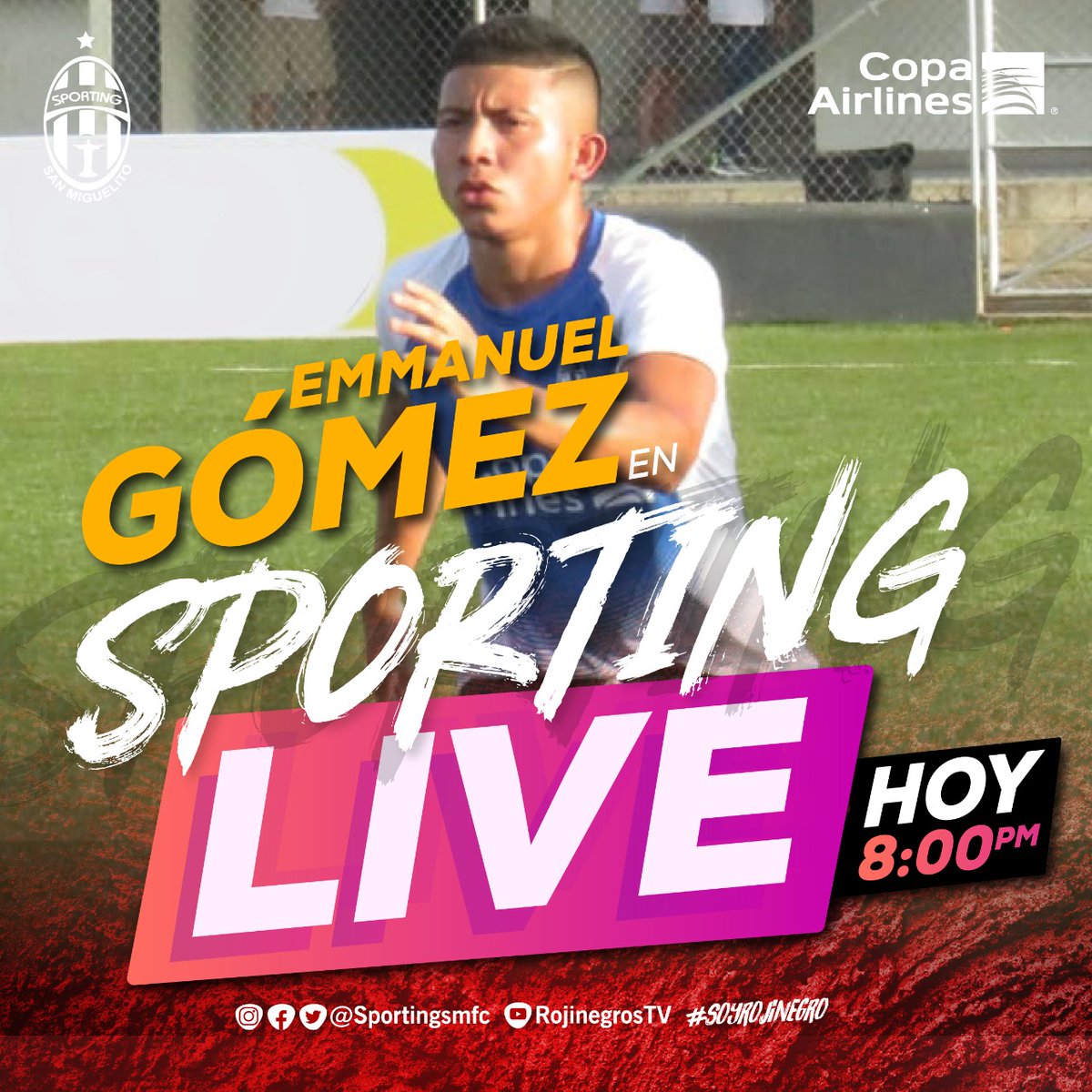 sportingsmfc's tweet photo. Recuerda hoy nos acompañará Emmanuel Gómez en el #SportingLive 🔴⚫😷📲

#QuedateEnCasa 
#LavateLasManos

#yosoysporting #soyrojinegro #sanmiguelito https://t.co/cVI32gfMHV