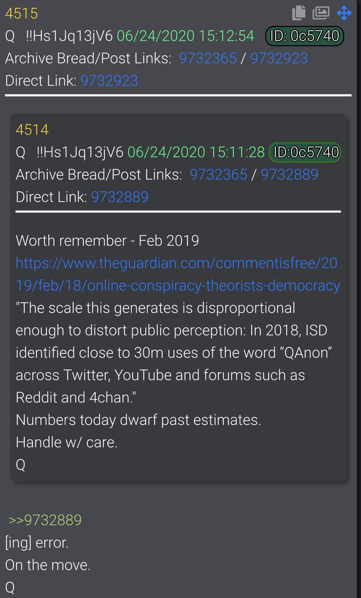  #QAlert 6/24/20 Q4515[ing] error.On the move.Q @POTUS  #QAnon  #WWG1WGA  #QArmy
