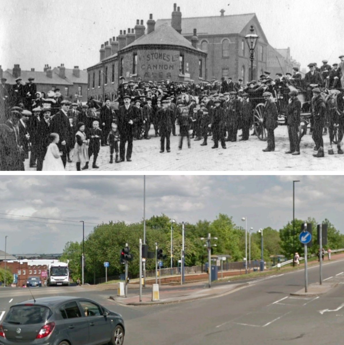 OldSheffield's tweet photo. Buffalos outing for poor children of Park area, photographed from Cricket Inn Road. Aston Street, left. St. John's School, Cricket Inn Road, behind lamppost
#Sheffield #RAOB https://t.co/fmWB6tRypL