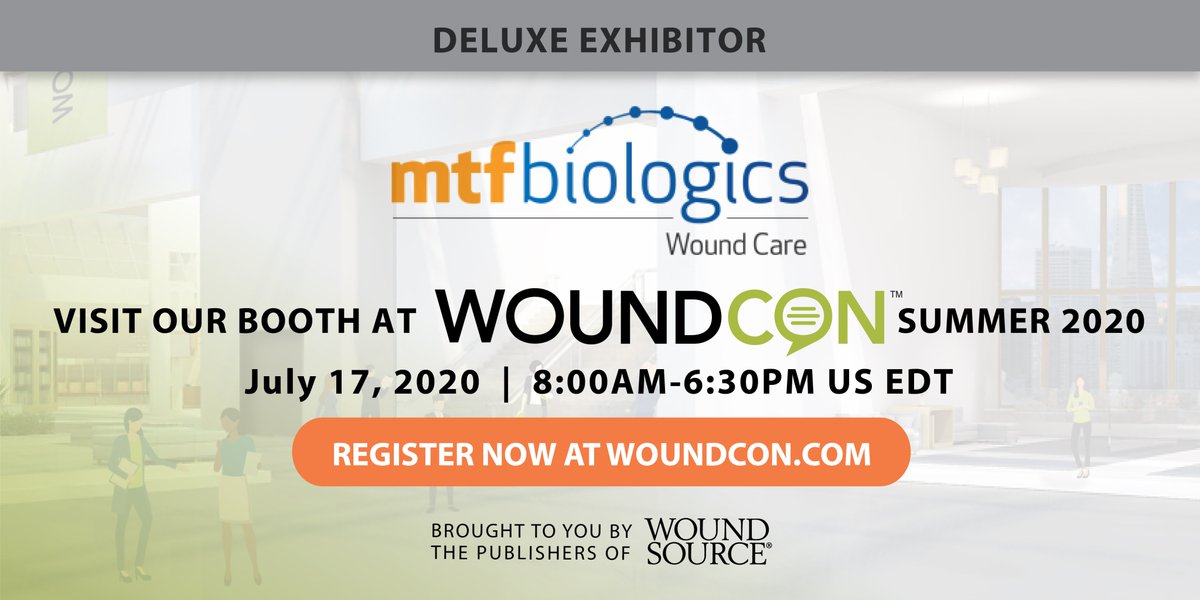 MTFBiologics's tweet image. We invite all healthcare providers to visit our MTF virtual booth this summer at WoundCon on July 17, 2020. Register for free at woundcon.com and we&apos;ll see you there!

@WoundSource #WoundCare #WoundConSummer2020 #WoundSource