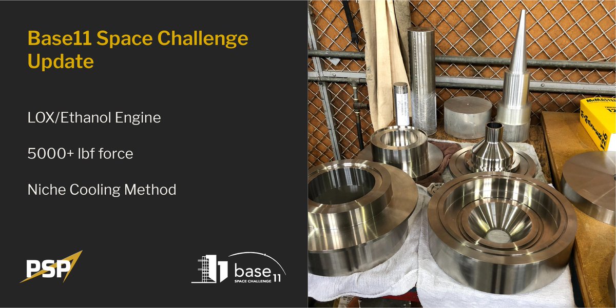 purdue_seds's tweet image. An update from our #Base11 Space Challenge team! They're only a few months away from testing their LOX/Ethanol engine that will produce 5000+ lbf (depending on test conditions) and uses a niche cooling method!