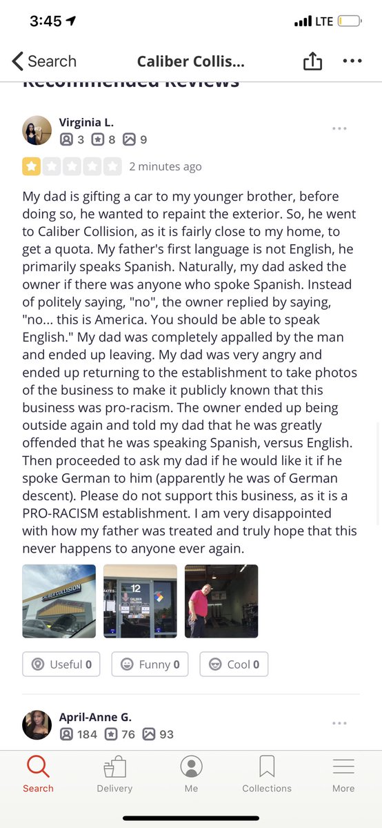 vickylemgarci's tweet photo. Hello my LV peeps,
I am saddened to say that my dad was appalled by the way the manager of this particular Caliber Collision on Craig &amp; Walnut treated him today. I know how difficult it is for my parents to communicate in English, my dad felt completely humiliated &amp; downgraded. https://t.co/we347vco7E
