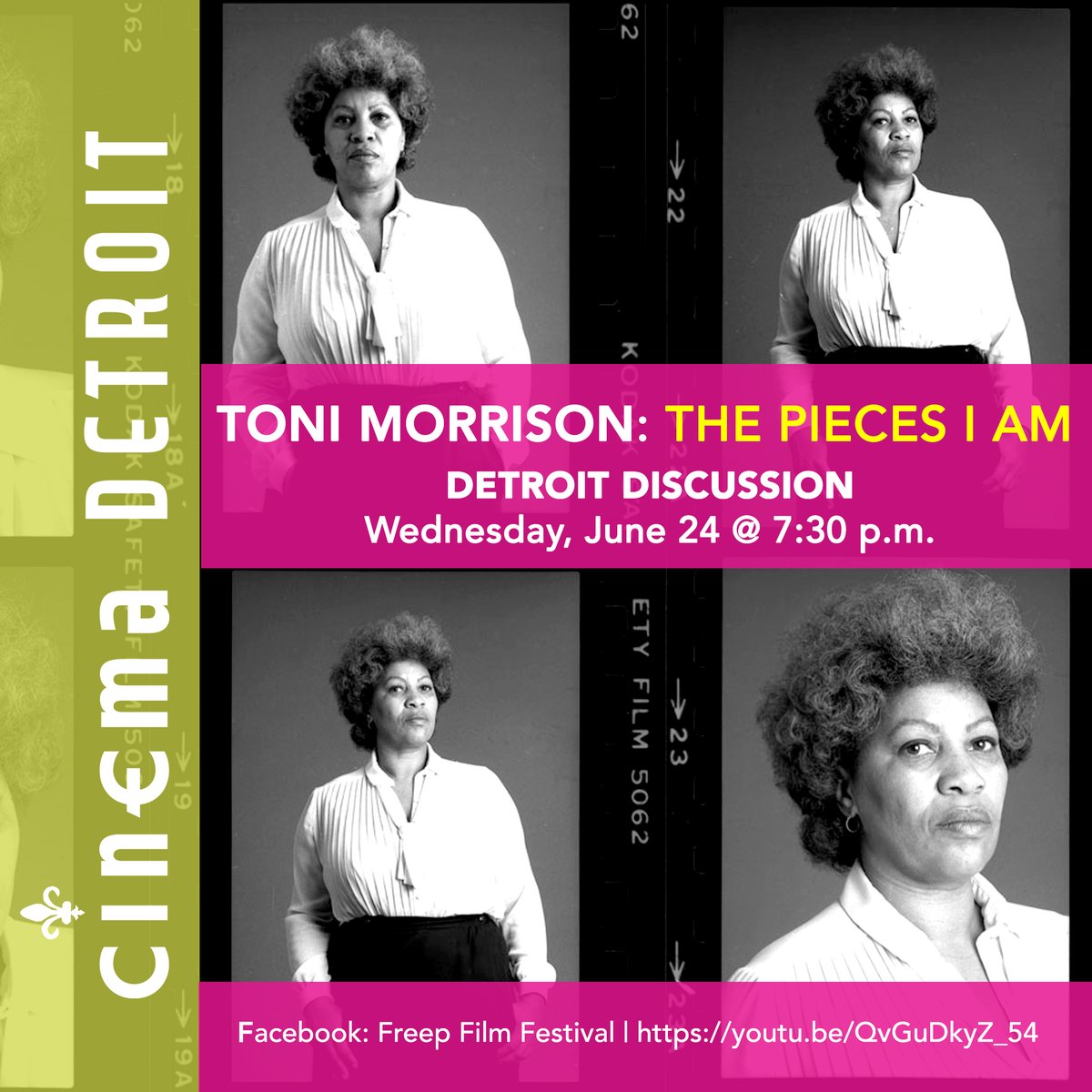 Join @Cinema_Detroit online tonight at 7:30pm ET for a discussion of Toni Morrison: The Pieces I Am with poet and social justice organizer @Combsthepoet and Janet Webster Jones, owner of @sourcebksellers. Watch the discussion at bit.ly/2YudxFo