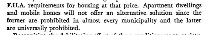 1971: Apartment buildings and mobile homes can't save us from high housing prices because they're mostly to entirely banned