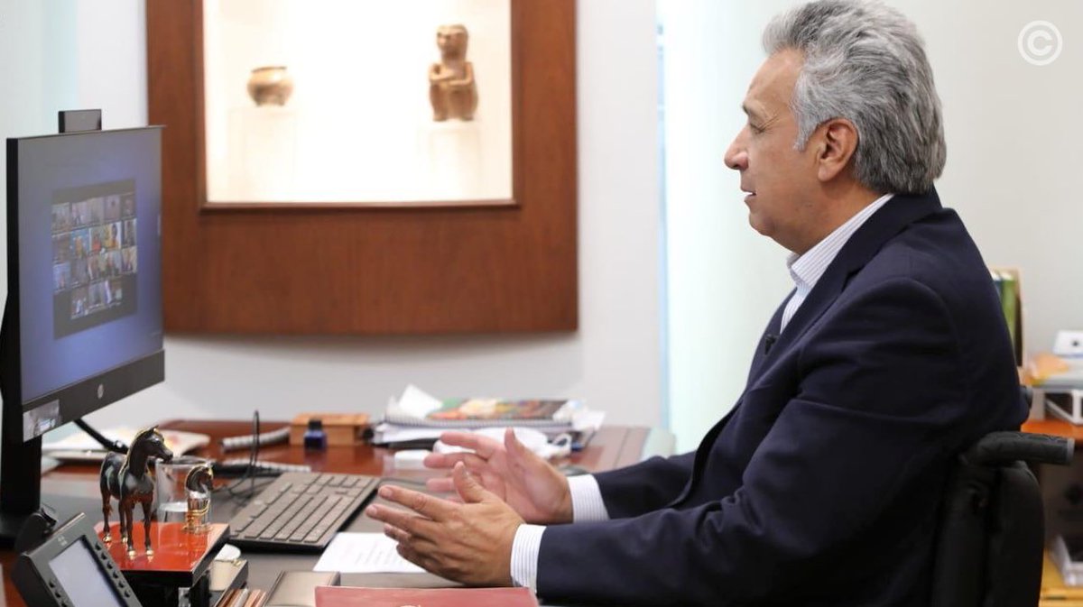 #PorUnMejorEcuador | Presidente <a href="/Lenin/">Lenín Moreno</a> Moreno, participó en un encuentro virtual para analizar la iniciativa Juntos por una Respuesta para América Latina y el Caribe ante el #COVID19, que busca encontrar soluciones frente a los efectos socioeconómicos de la crisis sanitaria.