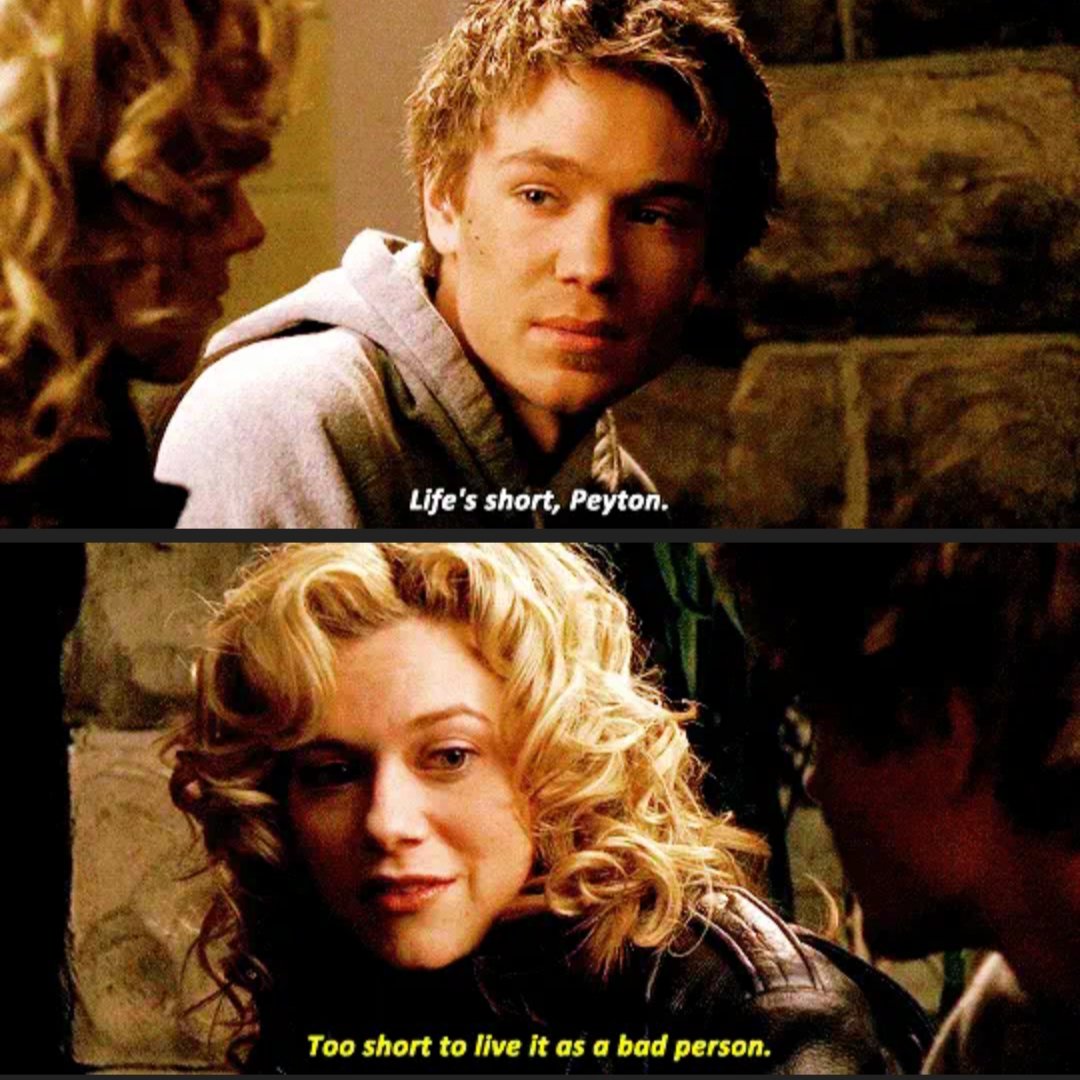 Brooke has caught them. Peyton doesn't wanna continue the affair out of guilt. Their circumstance gets in the way, their timing is terrible, but their story is deep. They find a way.