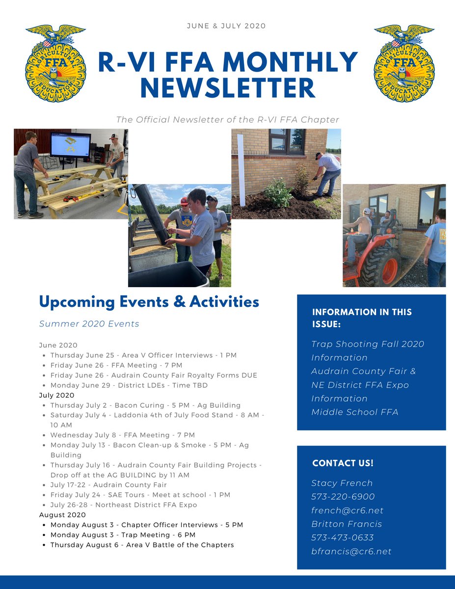 r6ffa's tweet photo. June &amp; July 2020 Chapter Newsletter! Check it out for information on Trap Shooting, County Fair, District Expo, and more! https://t.co/VPZBtgvpfM