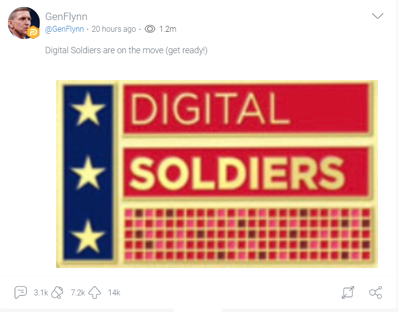 6) Yesterday, General Flynn posted this message on Parler."Digital Soldiers are on the move (get ready.)"