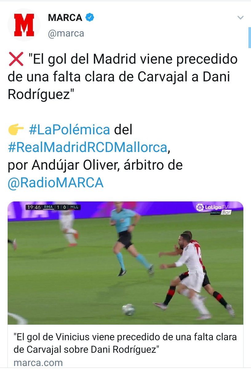 HoyEnDeportes4's tweet photo. Todo el mundo ha visto la falta de Carvajal contra el Mallorca menos el árbitro. ¡SIIIUUUUHHHH! https://t.co/EMAsWjvm0X